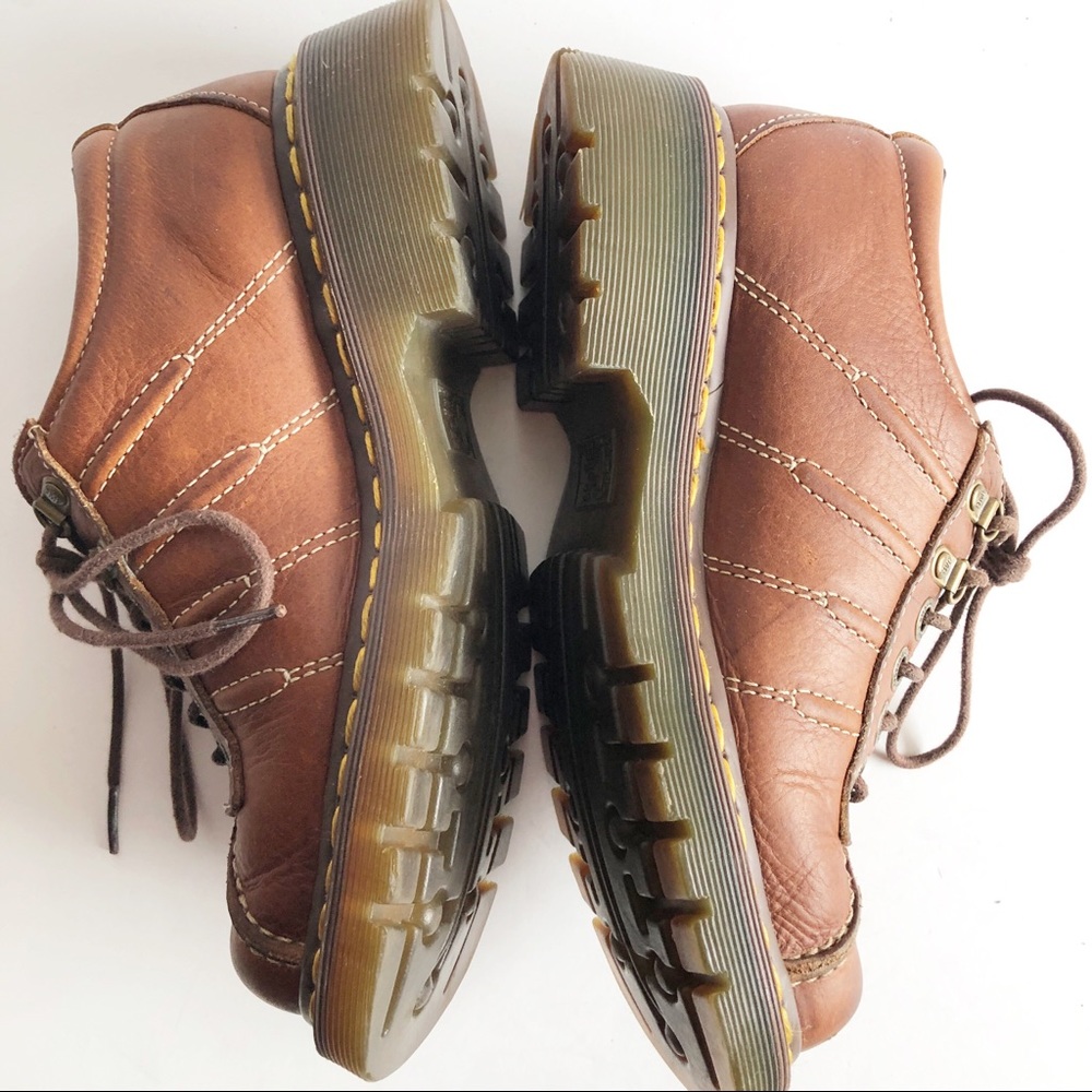 Vintage Cognac Leather Lace-Up Platform Shoes - Women's Size 7.5 - Picture 5 of 8
